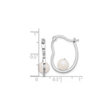 Sterling Silver Hoop Earrings with White Freshwater Pearl, Wavy Minimalist Design for Women