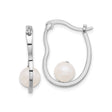 Sterling Silver Hoop Earrings with White Freshwater Pearl, Wavy Minimalist Design for Women
