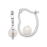 Sterling Silver Hoop Earrings with White Freshwater Pearl, Wavy Minimalist Design for Women