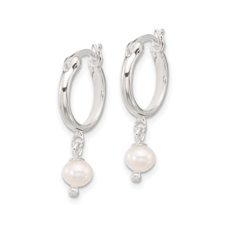 Sterling Silver Hoop Earrings with Dangling Freshwater Pearls, Classic Bridal Style