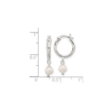 Sterling Silver Hoop Earrings with Dangling Freshwater Pearls, Classic Bridal Style