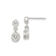 Sterling Silver Dangle Stud Earrings with Cubic Zirconia, Vertical Drop and Open Cube Design