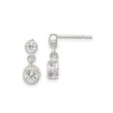 Sterling Silver Dangle Stud Earrings with Cubic Zirconia, Vertical Drop and Open Cube Design