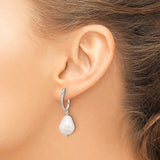 Sterling Silver Oval Hoop Dangle Earrings with Natural White Baroque Freshwater Pearls