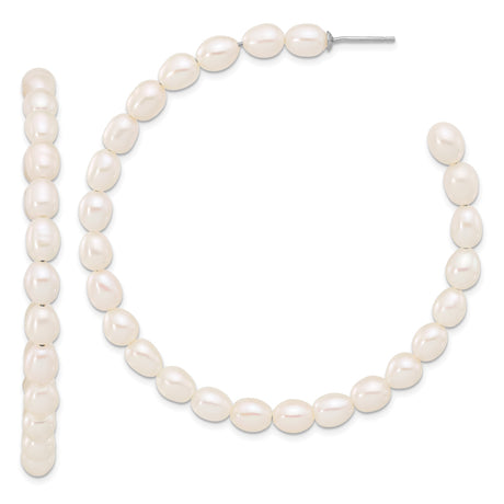 Sterling Silver Hoop Earrings with Natural White Freshwater Pearls, Classic and Elegant Design