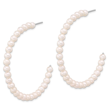 Sterling Silver Hoop Earrings with White Freshwater Cultured Pearls, Classic Formal Style