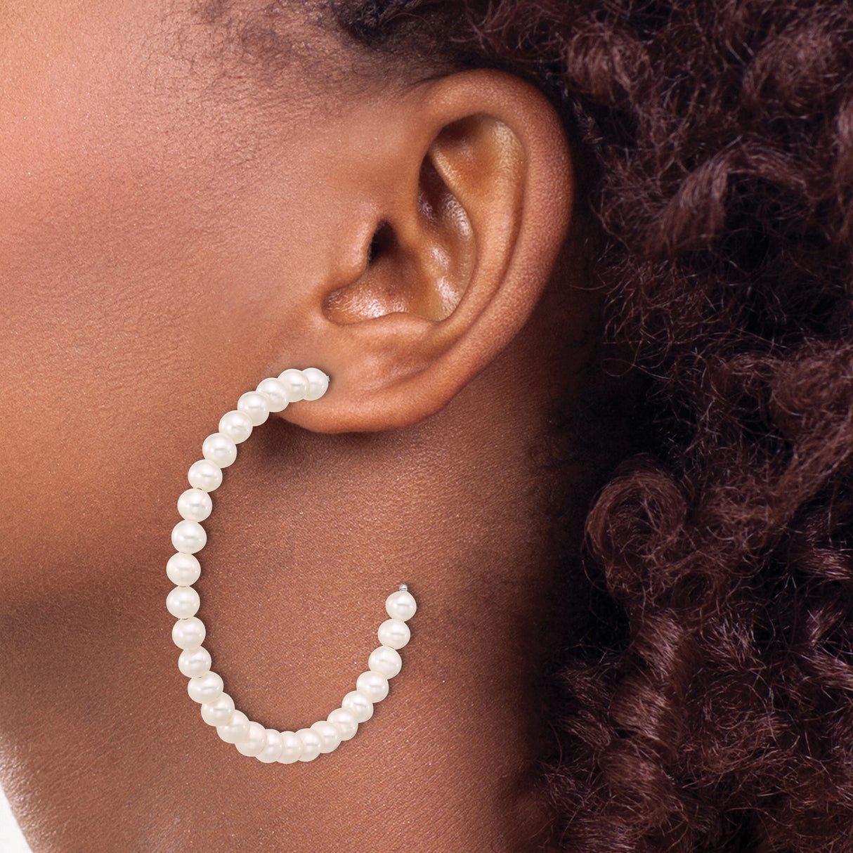 Sterling Silver Hoop Earrings with White Freshwater Cultured Pearls, Classic Formal Style