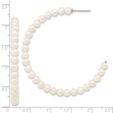 Sterling Silver Hoop Earrings with White Freshwater Cultured Pearls, Classic Formal Style