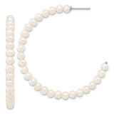 Sterling Silver Hoop Earrings with White Freshwater Cultured Pearls, Classic Formal Style