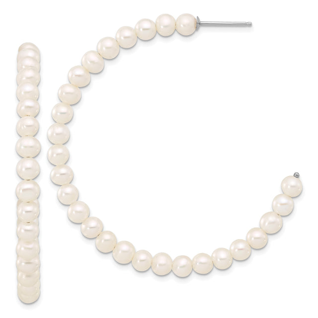 Sterling Silver Hoop Earrings with White Freshwater Cultured Pearls, Classic Formal Style
