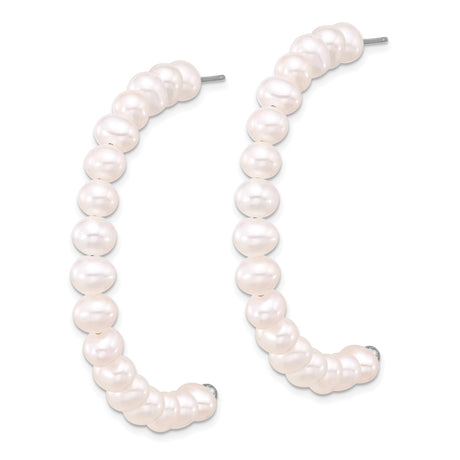 Sterling Silver Hoop Earrings with Natural Freshwater Pearls, Classic J-Hoop Design