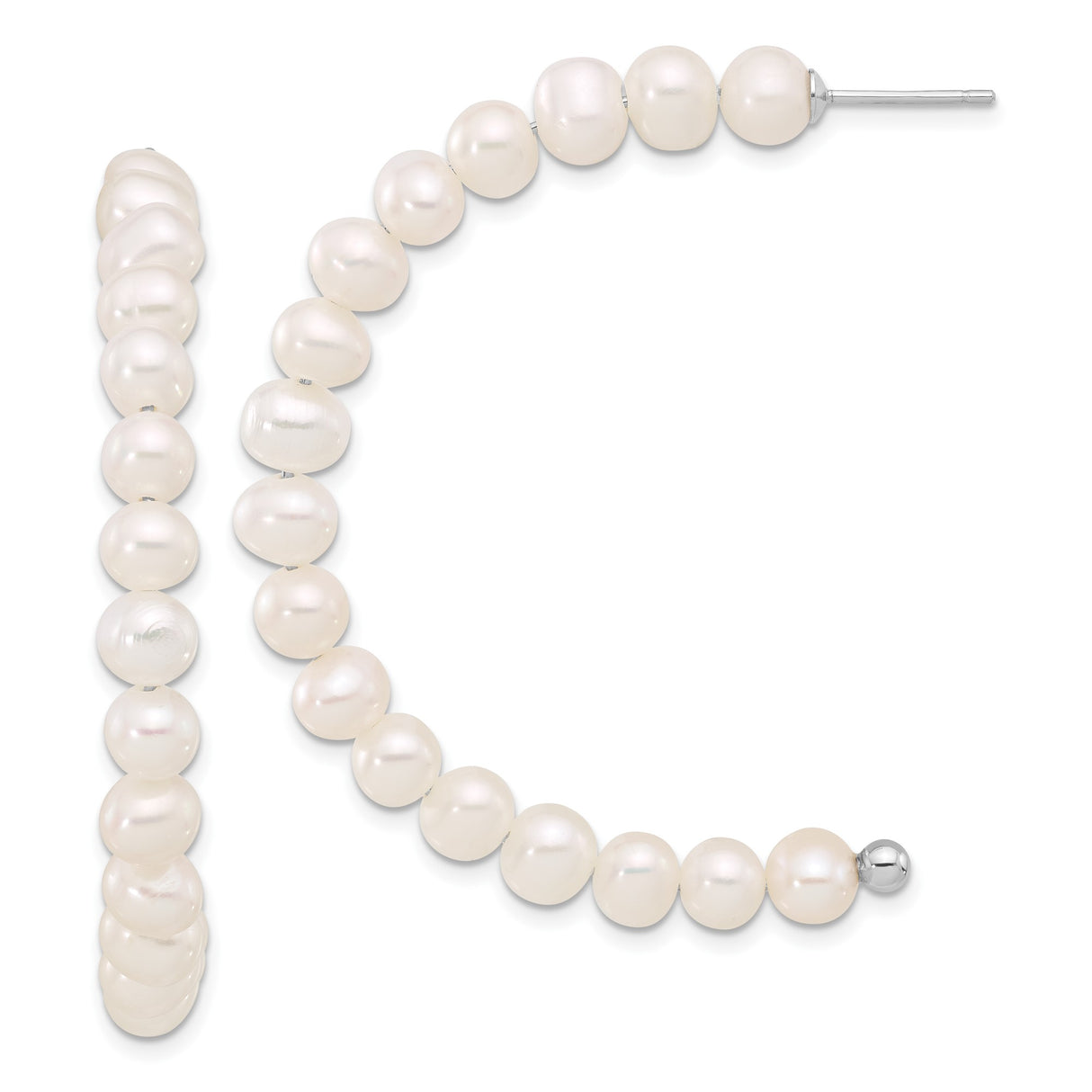 Sterling Silver Hoop Earrings with Natural Freshwater Pearls, Classic J-Hoop Design