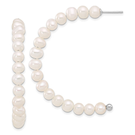 Sterling Silver Hoop Earrings with Natural Freshwater Pearls, Classic J-Hoop Design