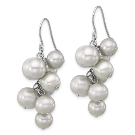 Sterling Silver Dangle Earrings with White Freshwater Pearl Clusters, Grape-Inspired Design