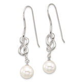 Sterling Silver Infinity Knot Drop Earrings with White Pearl Dangles for Women