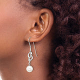 Sterling Silver Infinity Knot Drop Earrings with White Pearl Dangles for Women