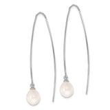 Sterling Silver Threader Earrings with Teardrop Freshwater Pearls, Dainty Long Drop Style