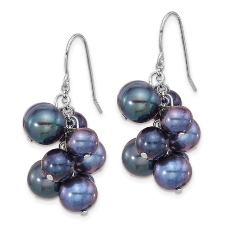 Sterling Silver Dangle Earrings with Black Freshwater Pearls, Modern Drop Design for Women