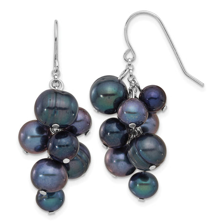 Sterling Silver Dangle Earrings with Black Freshwater Pearls, Modern Drop Design for Women