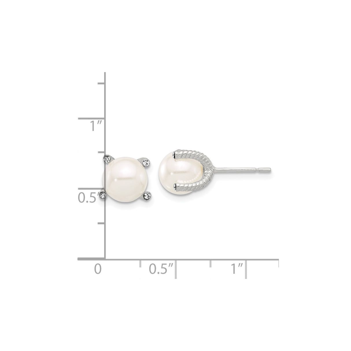 Sterling Silver Pearl Stud Earrings with Cubic Zirconia Accents, Classic Bridal Jewelry for Women