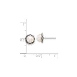 Sterling Silver Pearl Stud Earrings with White Round Pearls and Beaded Halo Design
