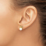 Sterling Silver Pearl Stud Earrings with Bow Design and Cubic Zirconia Accent