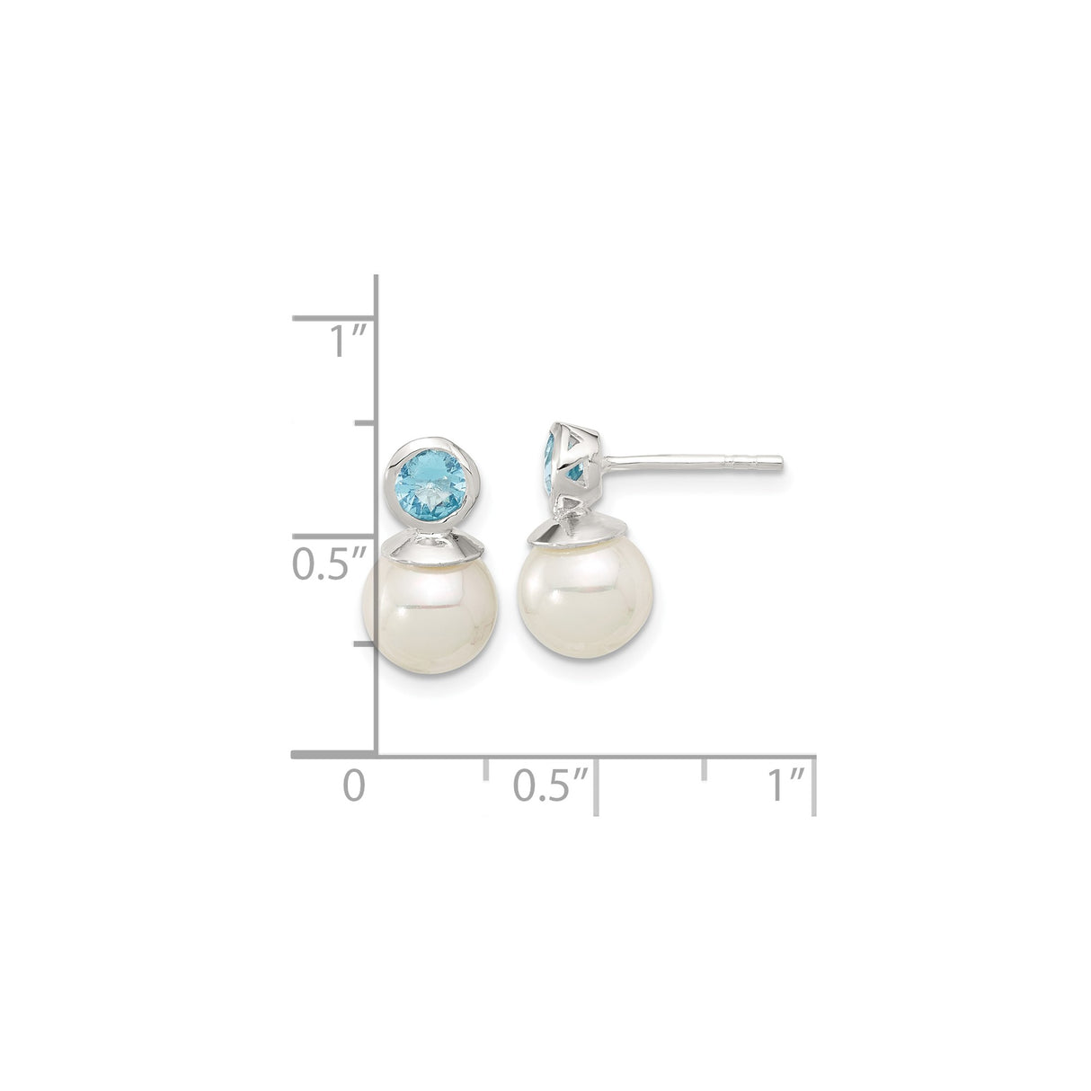 Sterling Silver Bridal Stud Earrings White Pearl Blue Gem