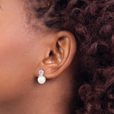 Sterling Silver Pearl Stud Earrings with Pink Cubic Zirconia Accents, Feminine Bridal Jewelry
