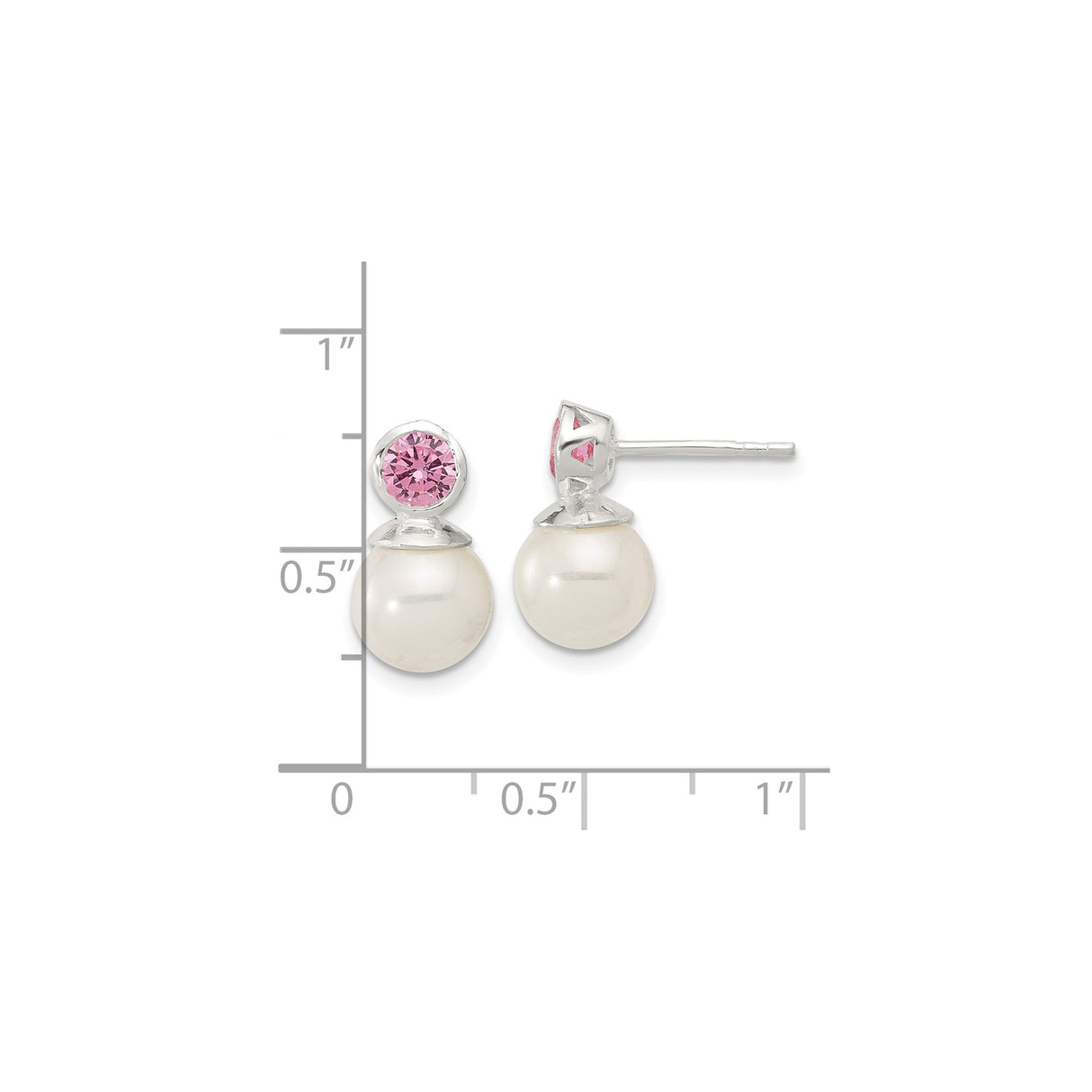 Sterling Silver Pearl Stud Earrings with Pink Cubic Zirconia Accents, Feminine Bridal Jewelry