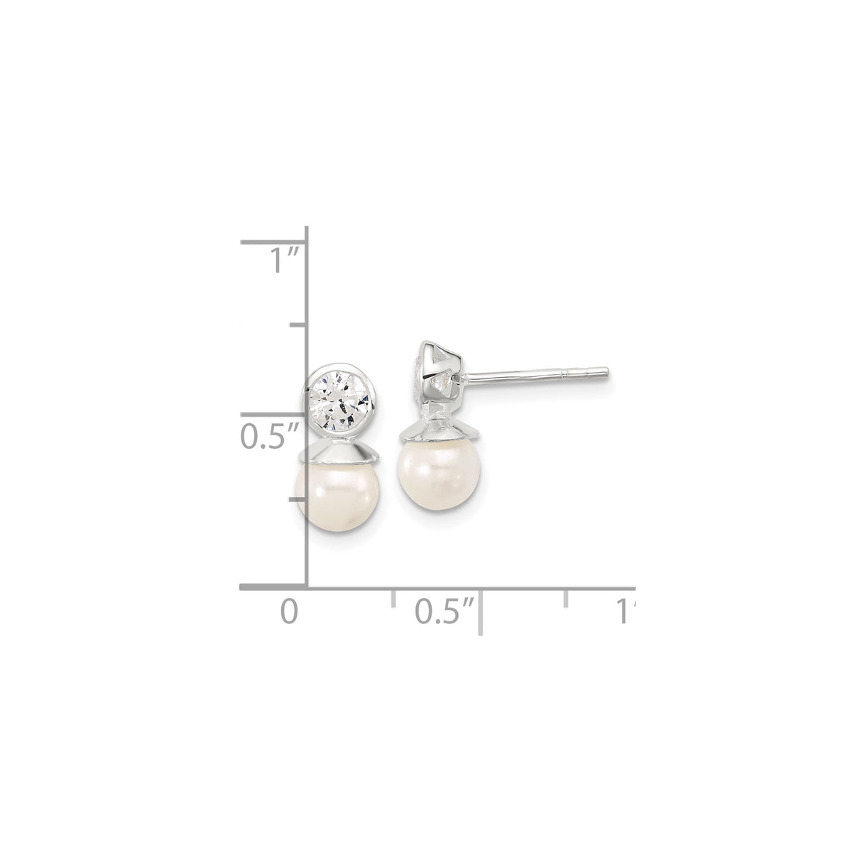 Sterling Silver Drop Earrings with Pearl and Cubic Zirconia, Classic Bridal Studs for Women