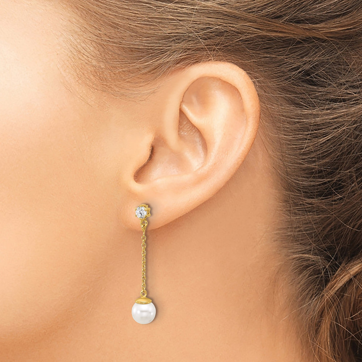 Sterling Silver Dangle Earrings with White Pearl and Cubic Zirconia Studs for Women