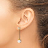 Sterling Silver Dangle Earrings with White Pearl and Cubic Zirconia Studs for Women