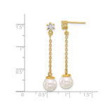 Sterling Silver Dangle Earrings with White Pearl and Cubic Zirconia Studs for Women