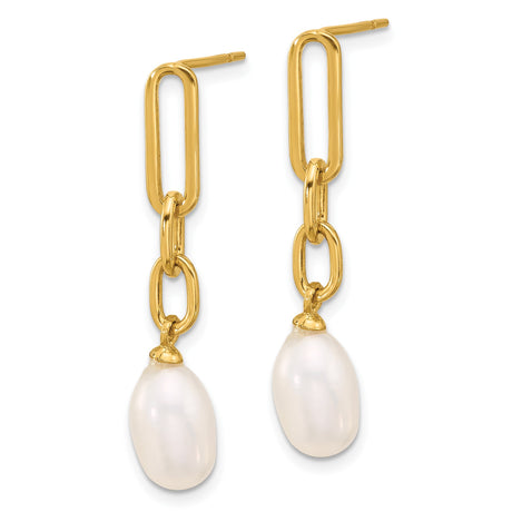 Sterling Silver Dangle Earrings with Freshwater Pearl Drops and Elongated Chain Links