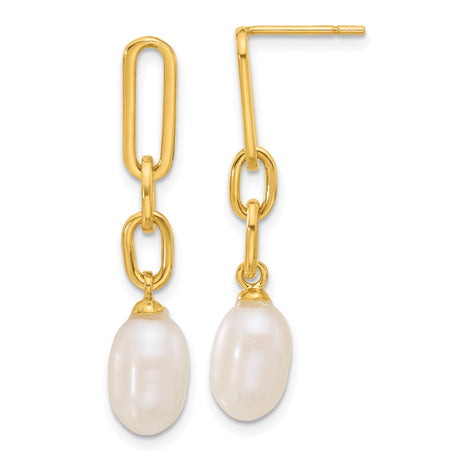 Sterling Silver Dangle Earrings with Freshwater Pearl Drops and Elongated Chain Links