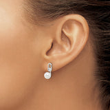 Sterling Silver Pearl Drop Earrings with White Pearl and Cubic Zirconia Studs
