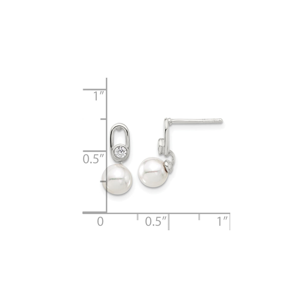 Sterling Silver Pearl Drop Earrings with White Pearl and Cubic Zirconia Studs