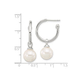 Sterling Silver Drop Hoop Earrings with White Pearls, Minimalist Bridal Jewelry