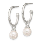 Sterling Silver Hoop Earrings with White Pearls, Classic Drop Dangle Design for Women