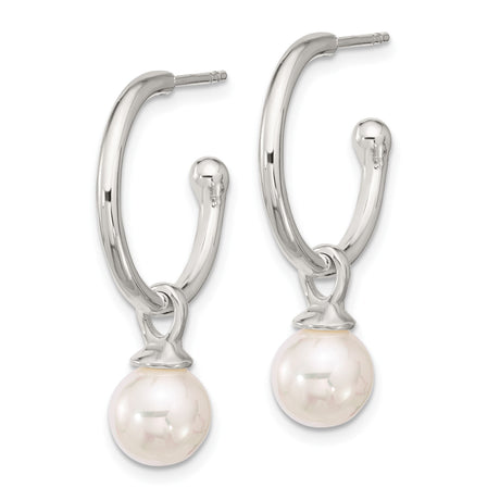 Sterling Silver Hoop Earrings with White Pearls, Classic Drop Dangle Design for Women