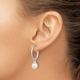 Sterling Silver Hoop Earrings with White Pearls, Classic Drop Dangle Design for Women