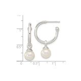 Sterling Silver Hoop Earrings with White Pearls, Classic Drop Dangle Design for Women