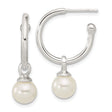 Sterling Silver Hoop Earrings with White Pearls, Classic Drop Dangle Design for Women
