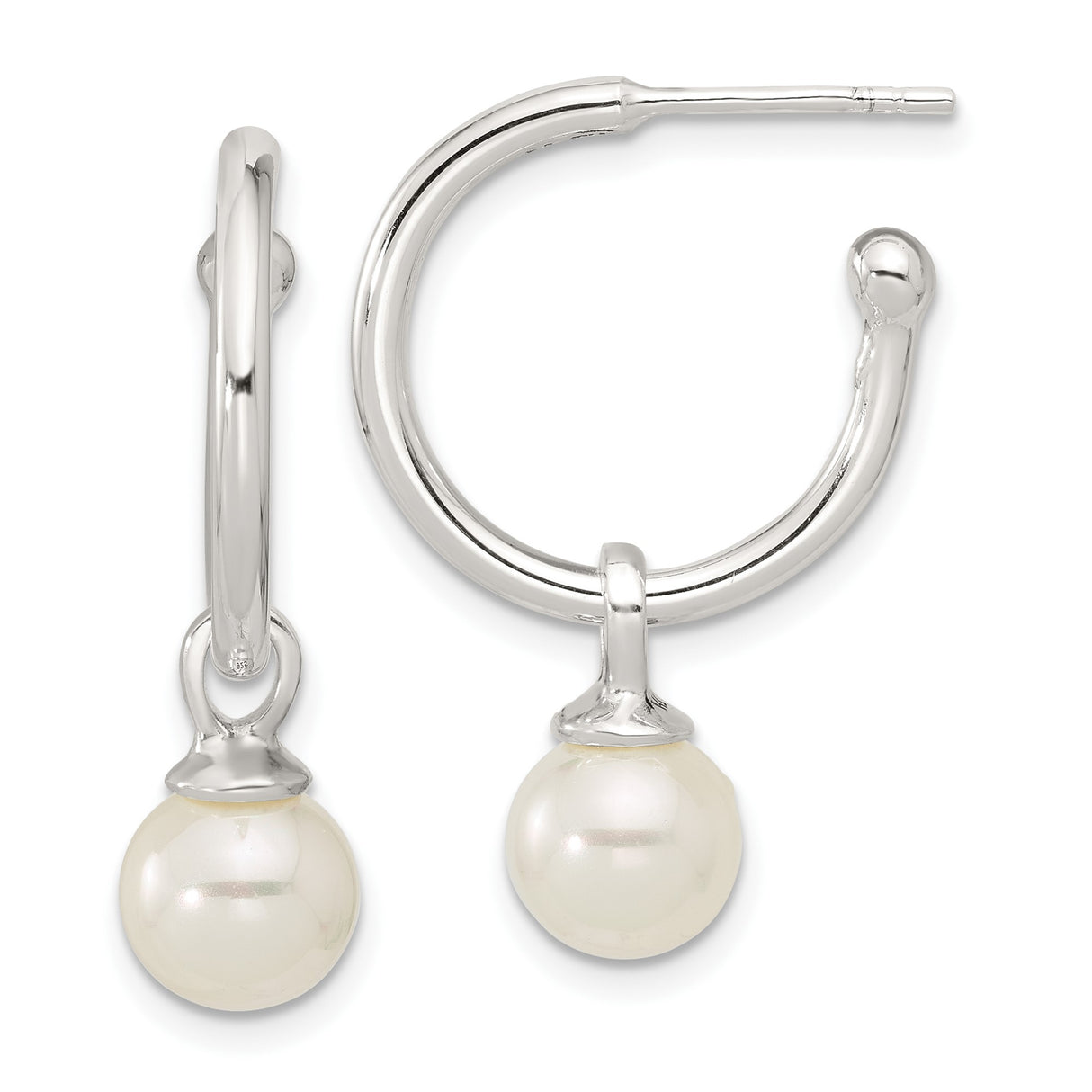Sterling Silver Hoop Earrings with White Pearls, Classic Drop Dangle Design for Women