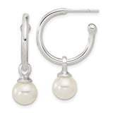 Sterling Silver Hoop Earrings with White Pearls, Classic Drop Dangle Design for Women