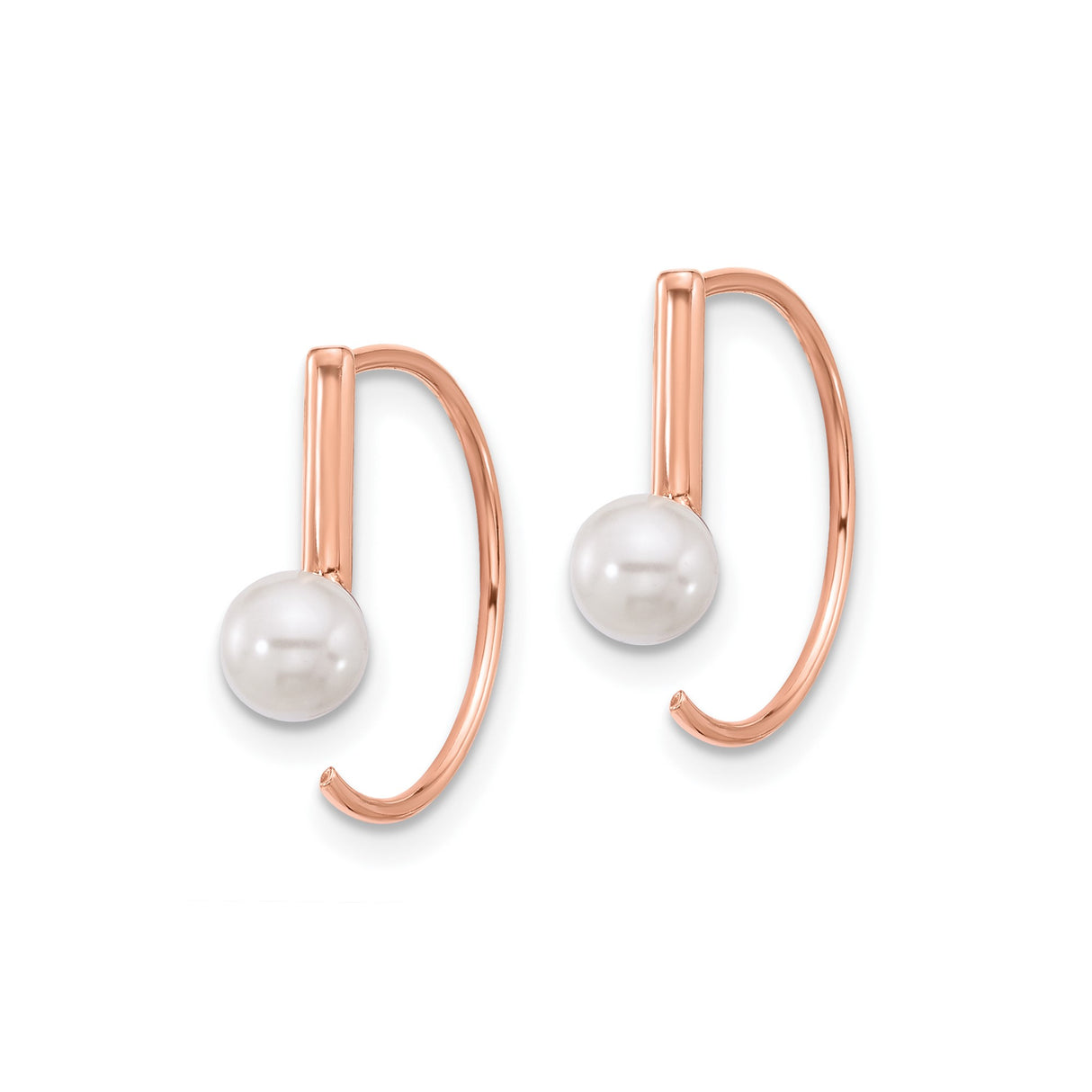 Sterling Silver Rose Gold Plated Hoop Earrings with White Cultured Pearls, Modern Minimalist Style