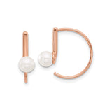 Sterling Silver Rose Gold Plated Hoop Earrings with White Cultured Pearls, Modern Minimalist Style
