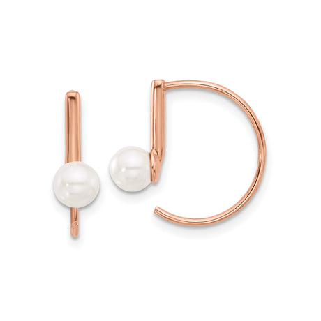 Sterling Silver Rose Gold Plated Hoop Earrings with White Cultured Pearls, Modern Minimalist Style