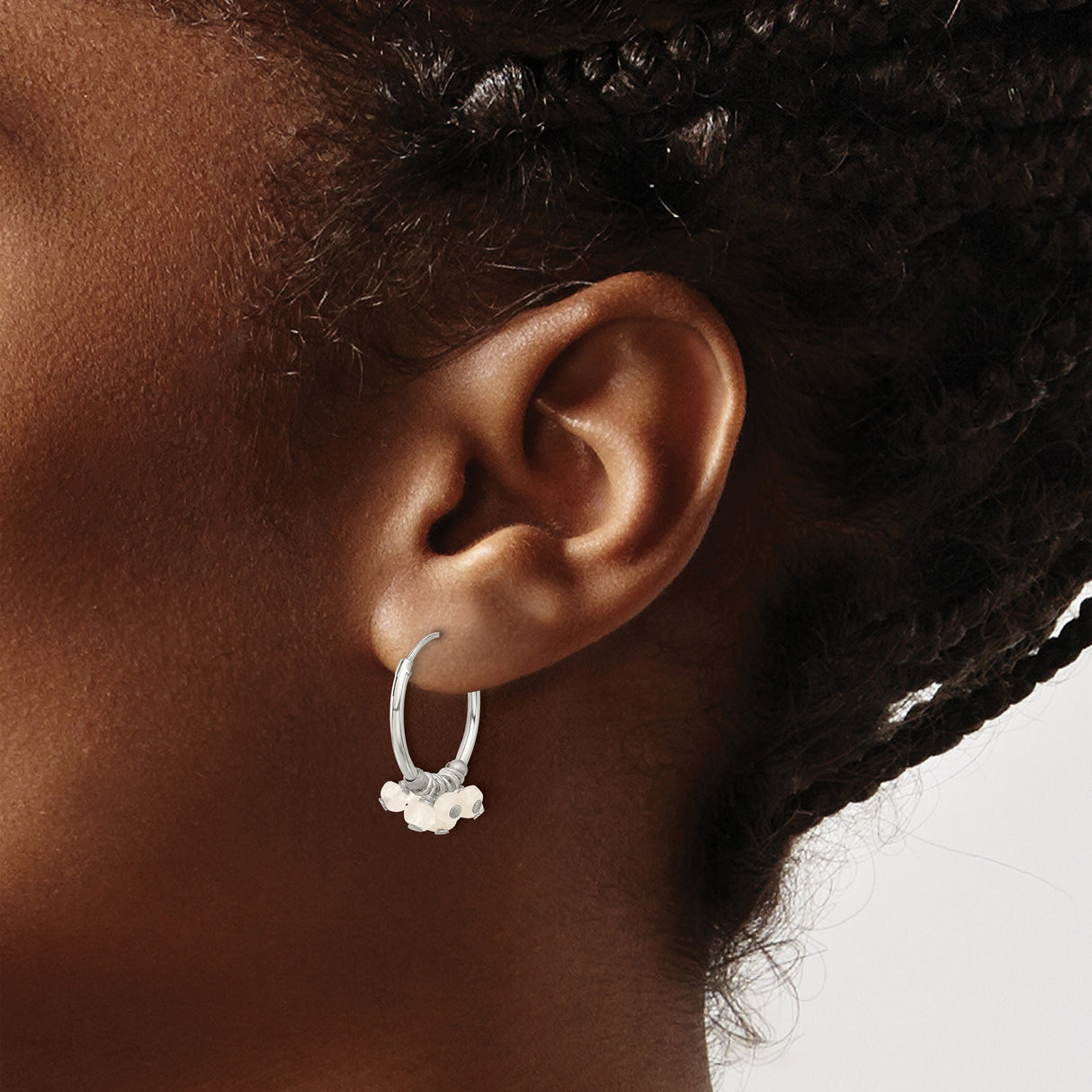 Sterling Silver Hoop Earrings with Moonstone Beads, Wire Wrapped Boho Chic Dangle Design