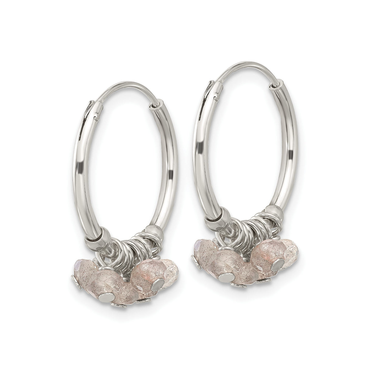 Sterling Silver Hoop Earrings with Labradorite, Wire Wrapped Boho Dangle Design